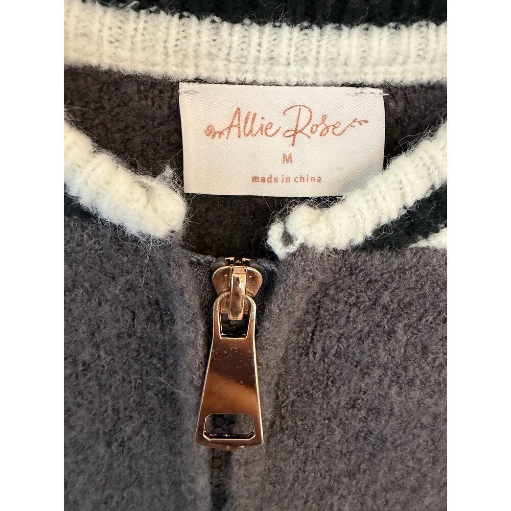 Allie Rose Varsity Sweater Jacket Medium Gray Charcoal Zip Up Bomber Cardigan - Picture 3 of 7